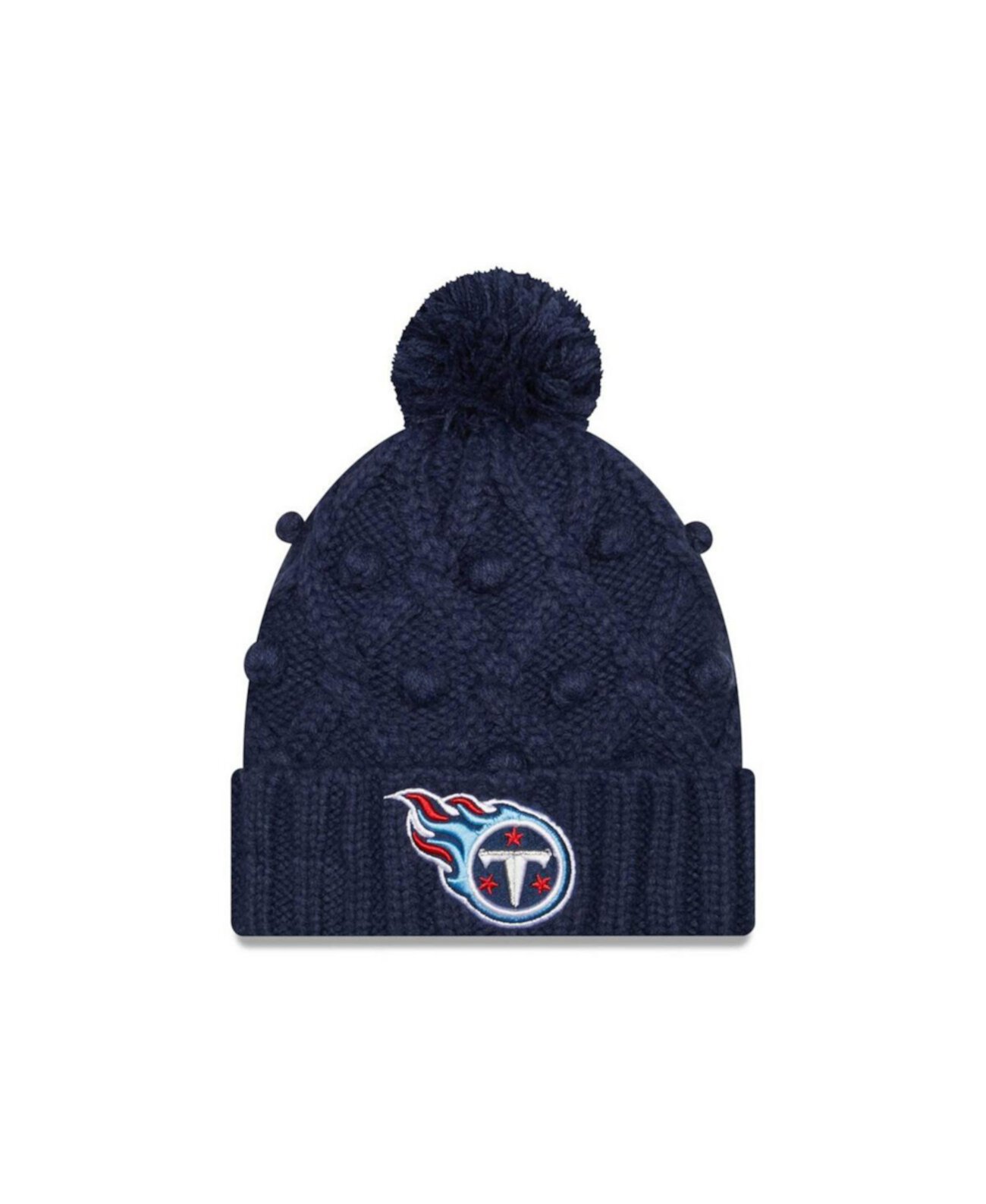 Женская вязаная шапка с отворотом и помпоном синего цвета с логотипом Tennessee Titans New Era