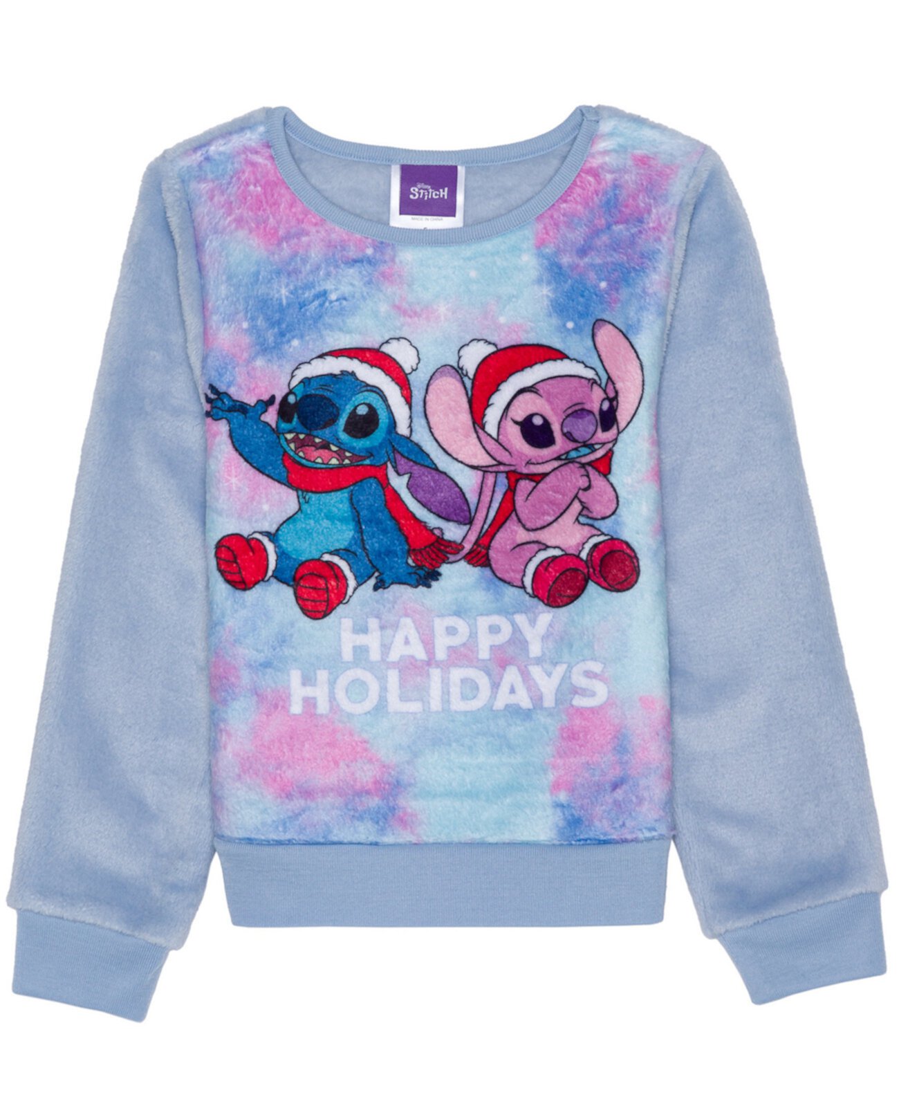 Плюшевый пуловер с длинными рукавами и длинными рукавами для девочек Stitch Happy Holidays Disney