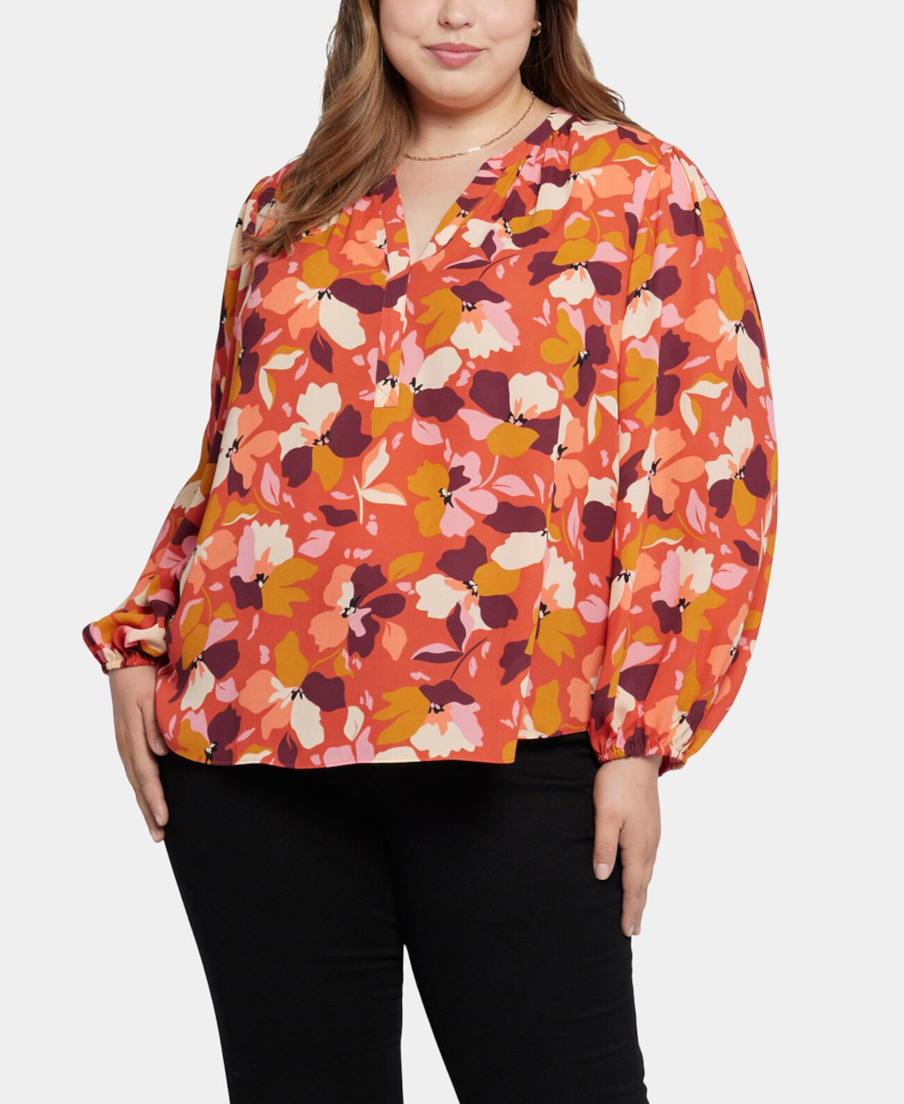  Блузка NYDJ Plus Size Puff Long Sleeve Popover NYDJ