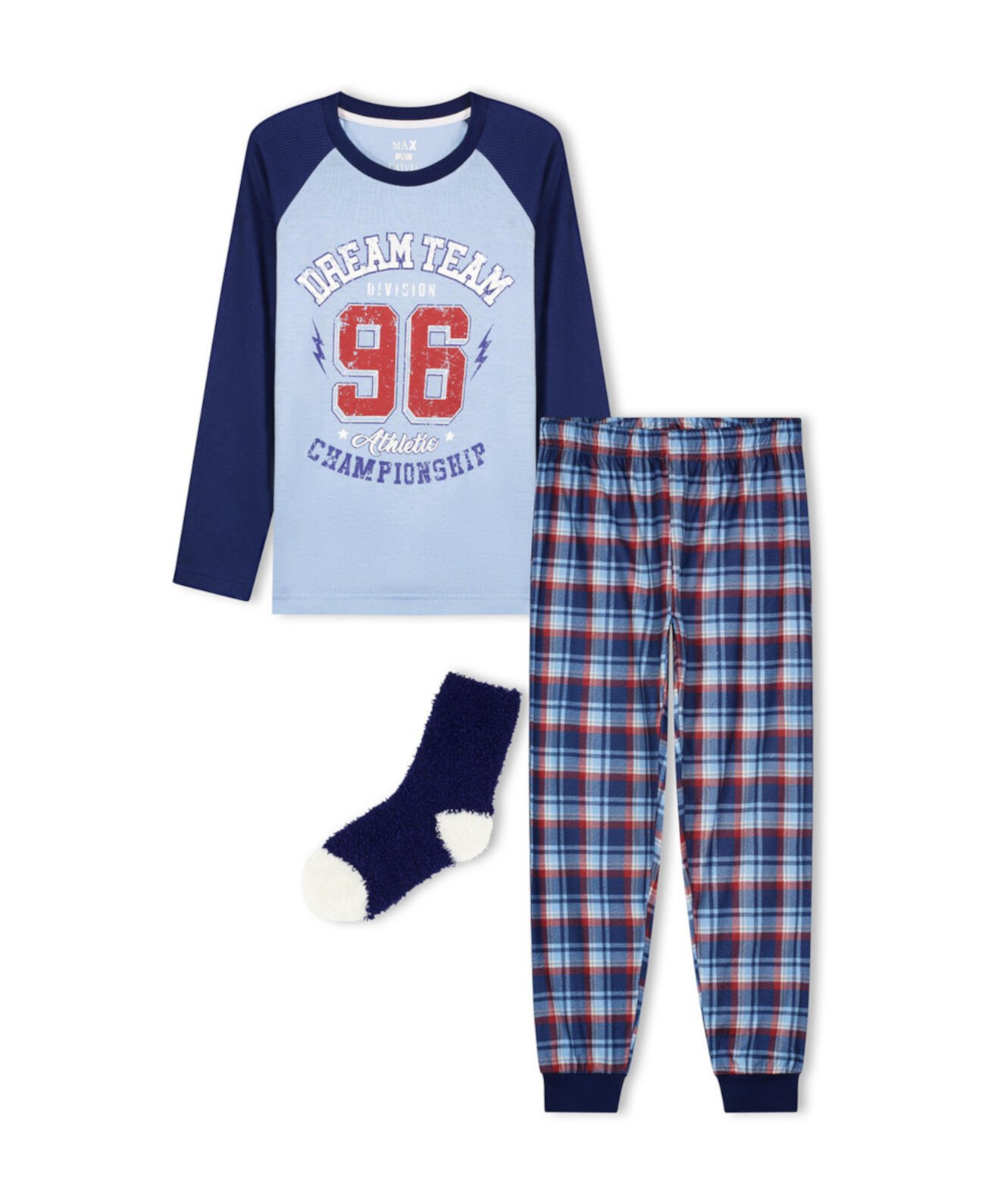 Пижама для больших мальчиков с носками, комплект из 3 предметов Max & Olivia