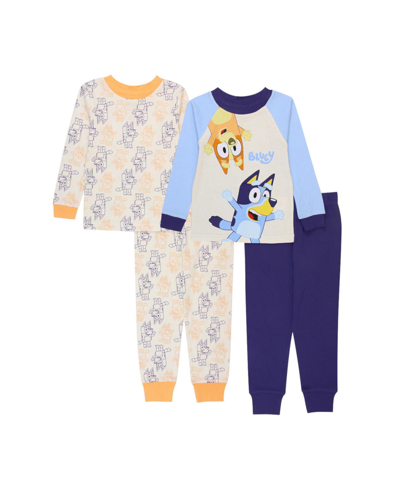 Хлопковый пижамный комплект из 4 предметов с длинными рукавами для маленьких мальчиков Bluey
