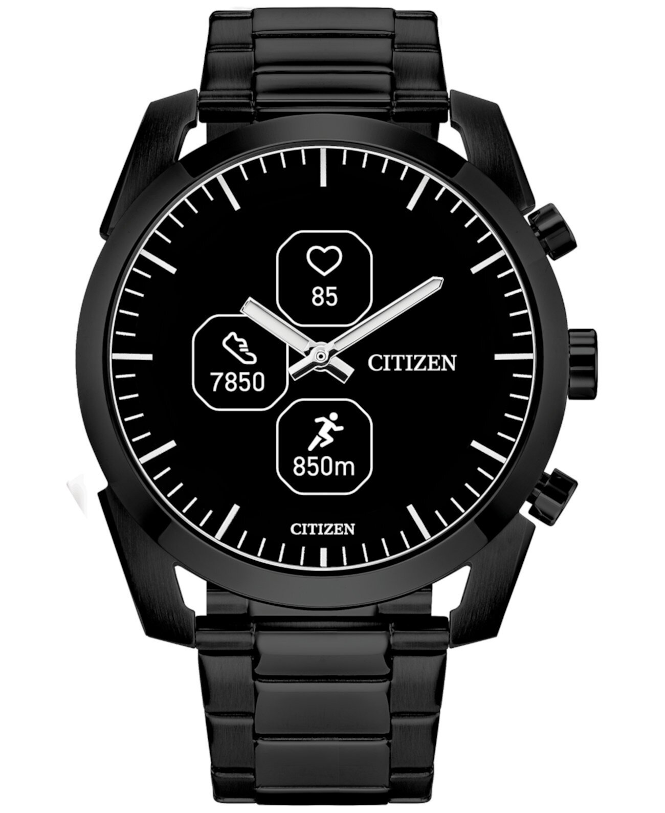 Мужские умные гибридные спортивные часы с CZ, черный браслет из нержавеющей стали, 43 мм Citizen