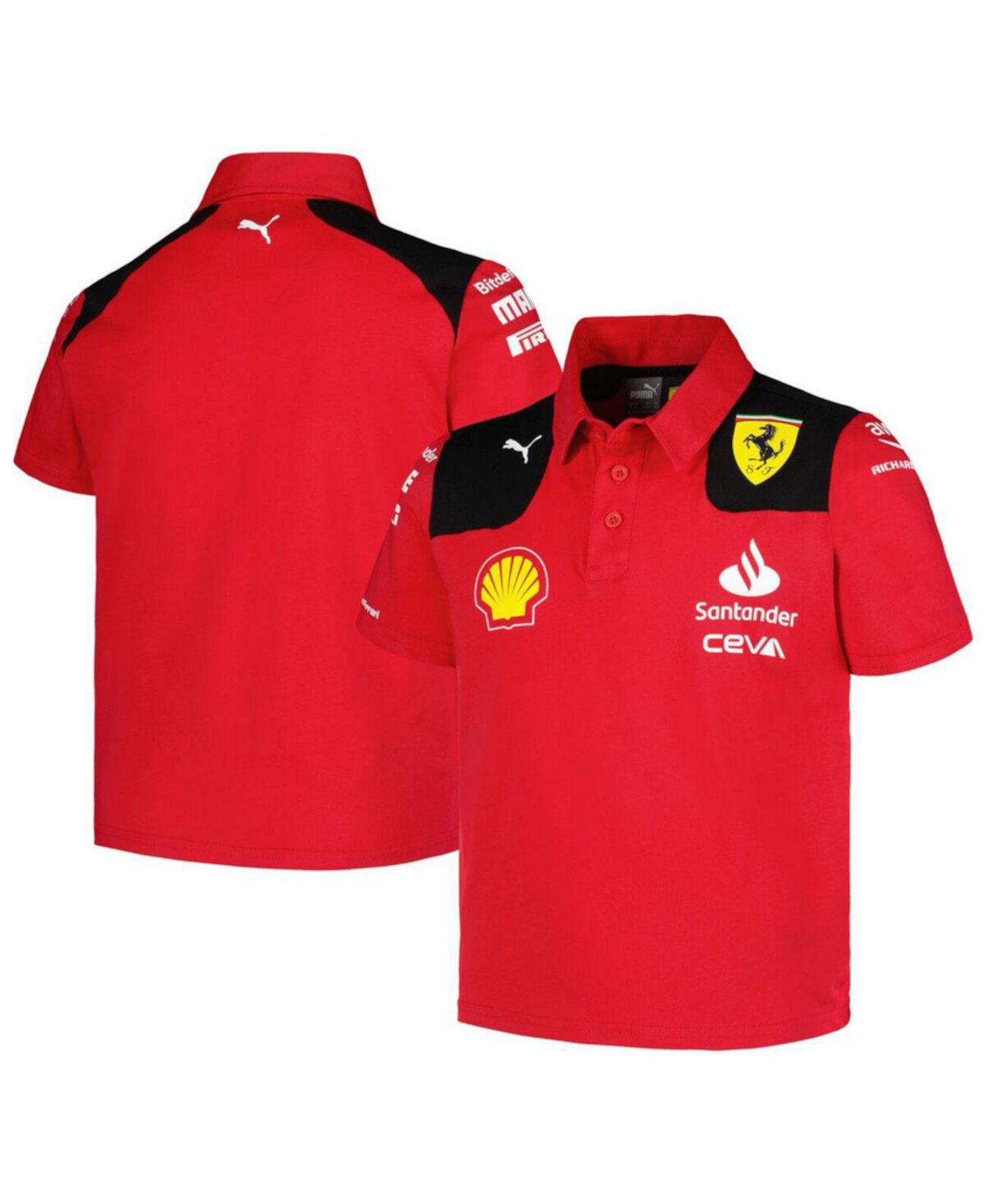 Красная рубашка-поло для команды Big Boys Scuderia Ferrari 2023 PUMA