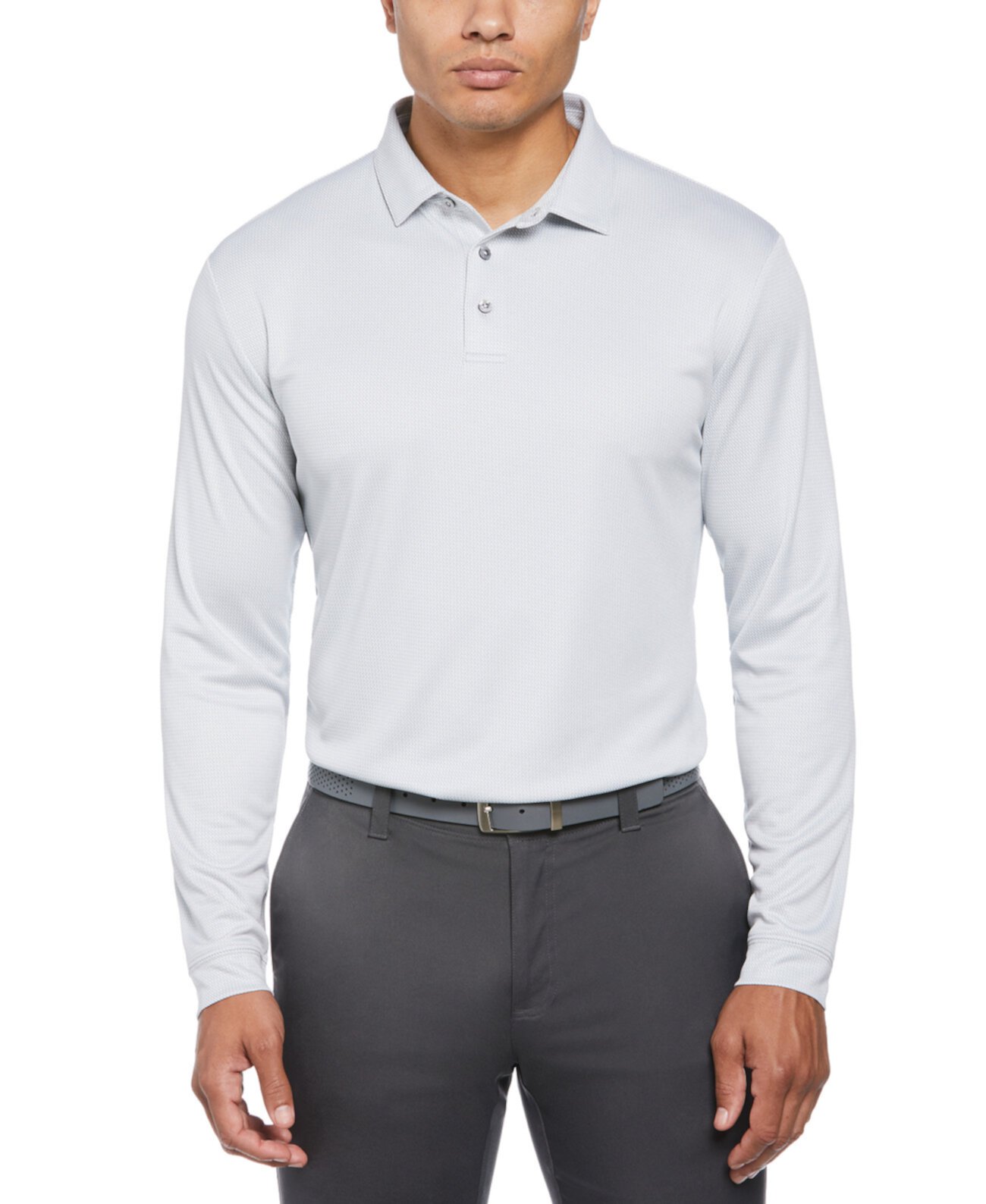 Men's Mini Jacquard Long Sleeve Golf Polo Shirt PGA TOUR