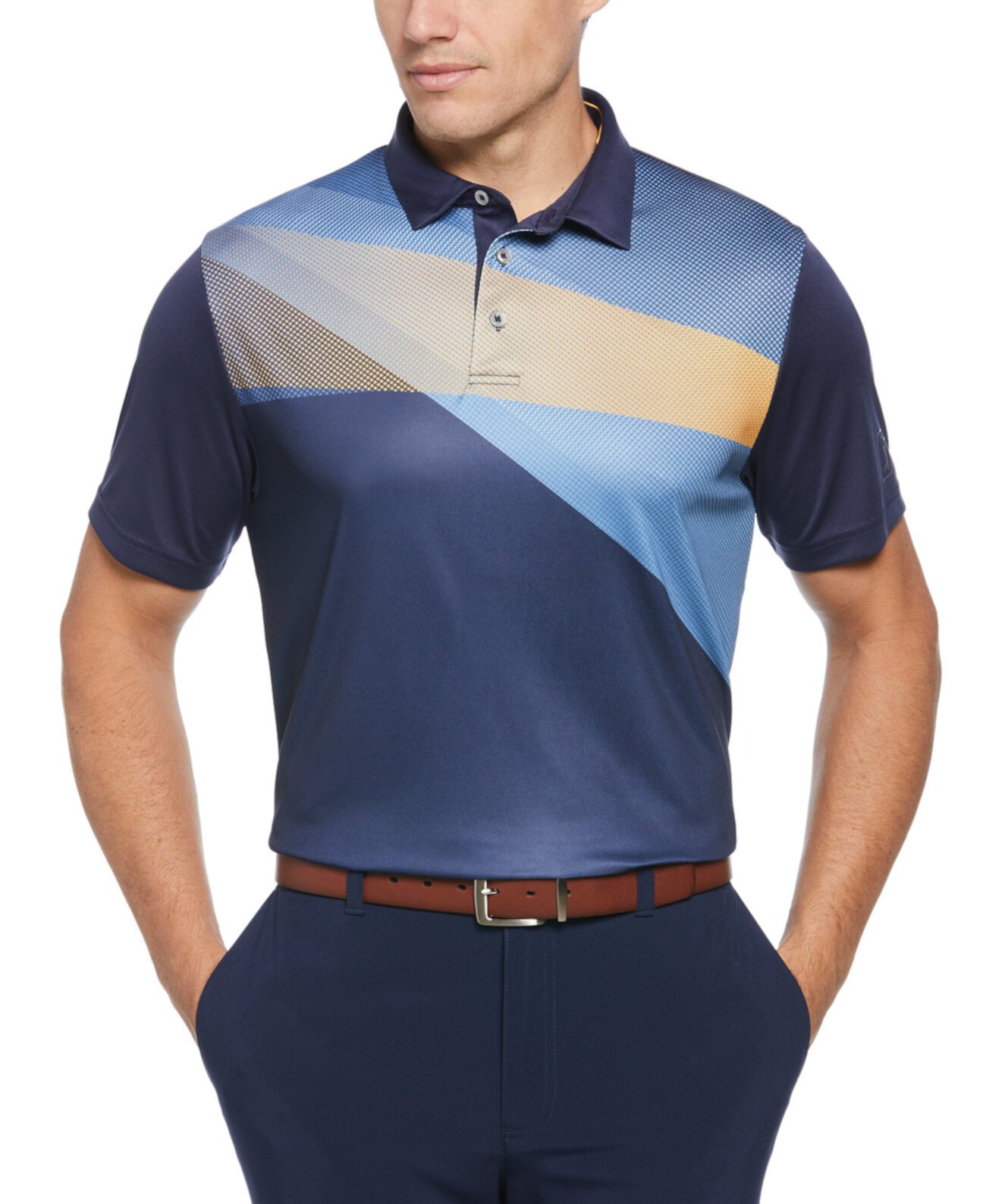 Мужская рубашка-поло для гольфа с короткими рукавами и асимметричным принтом в спортивном стиле Shadow PGA TOUR