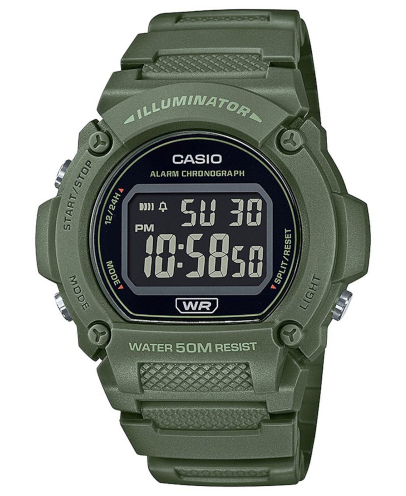 Мужские цифровые часы с зеленым полимерным ремешком, 47 мм Casio