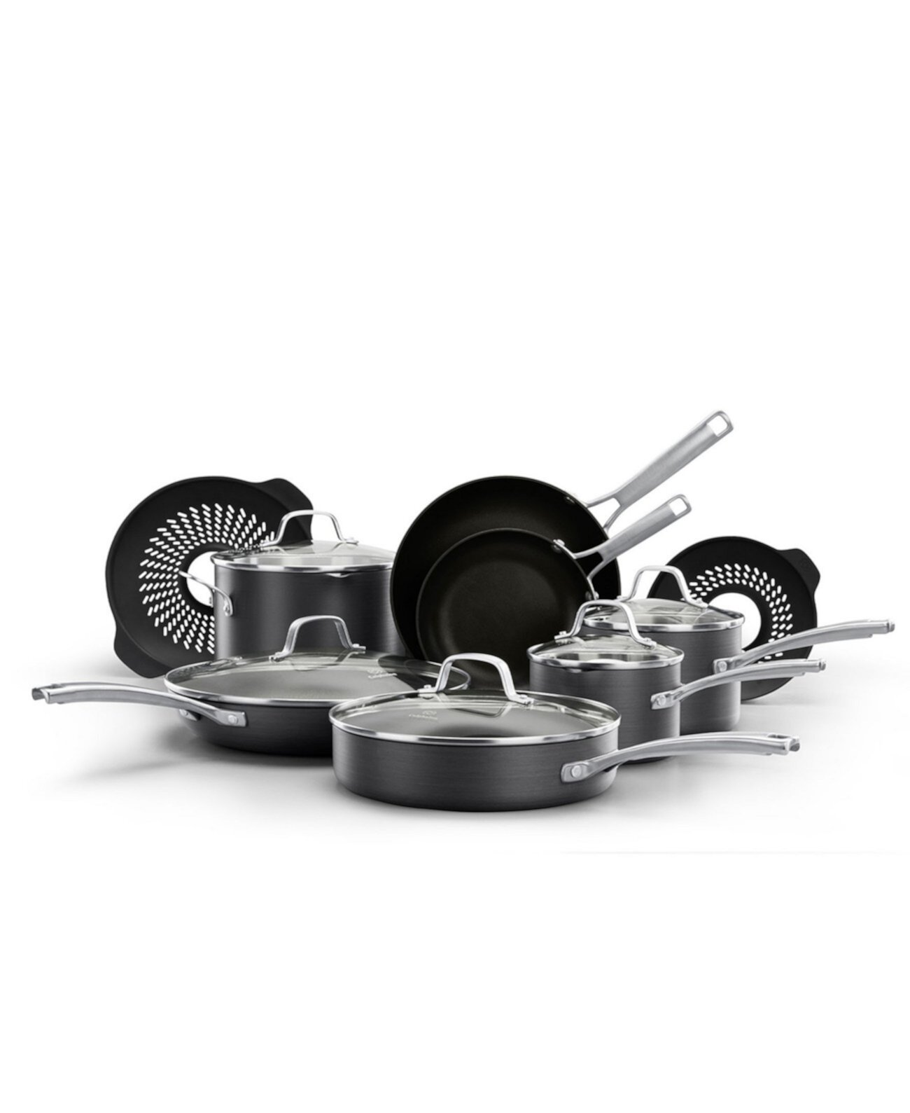 Классическая посуда с антипригарным покрытием с твердым анодированием, набор из 14 кастрюль и сковородок с вставками, не допускающими выкипания CALPHALON