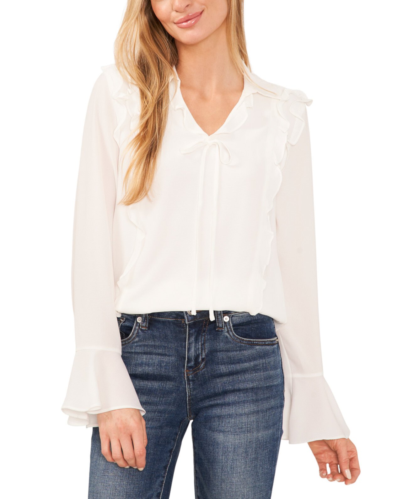 Женская блузка с v-образным вырезом и рюшами CeCe