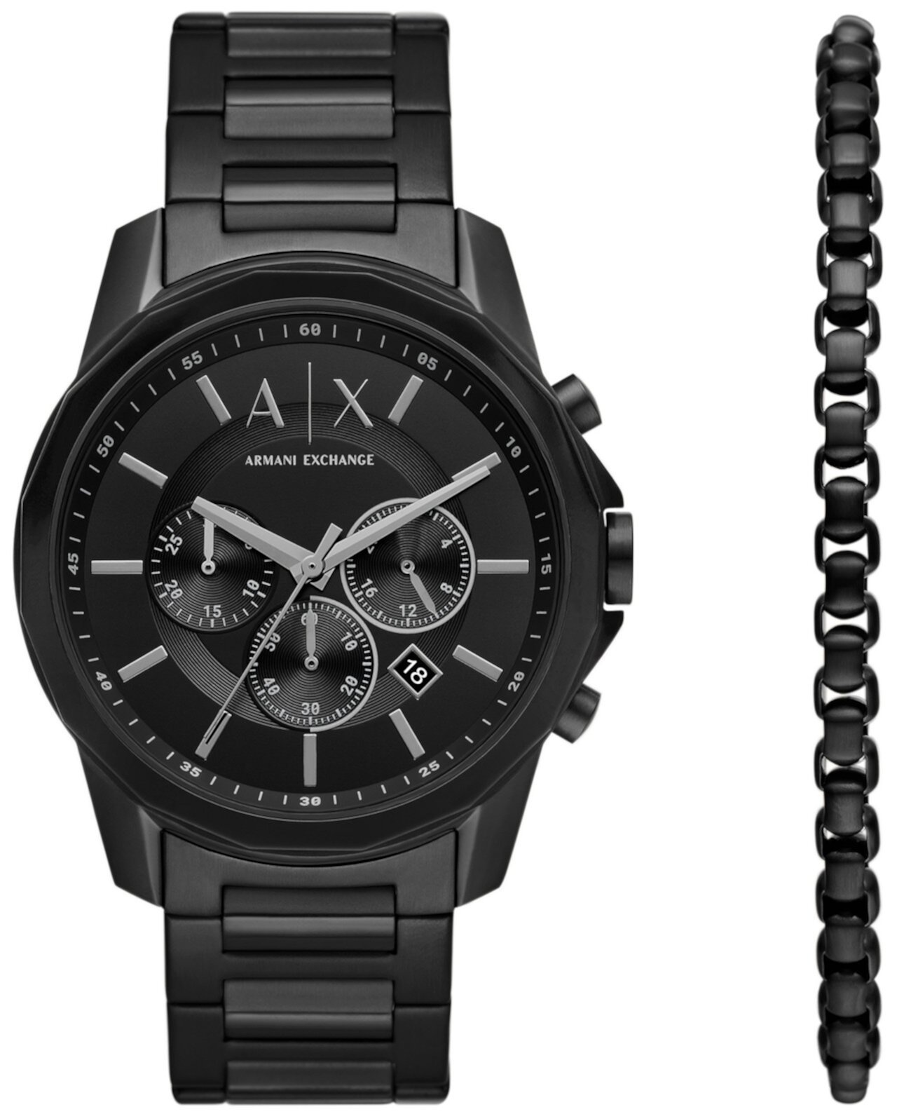 Мужские часы Banks Chronograph, черные часы из нержавеющей стали, 44 мм, набор из 2 предметов Armani