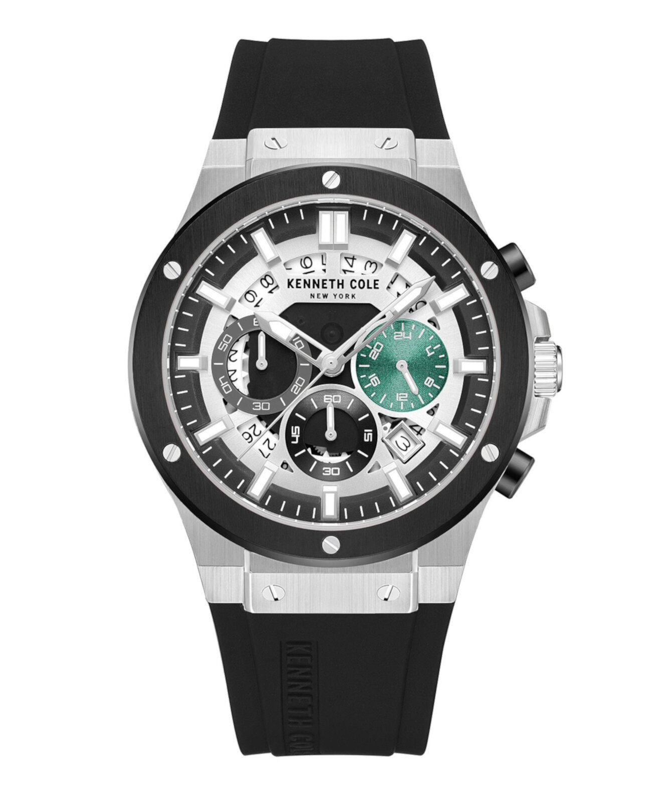 Мужские деловые спортивные черные силиконовые часы 43 мм Kenneth Cole