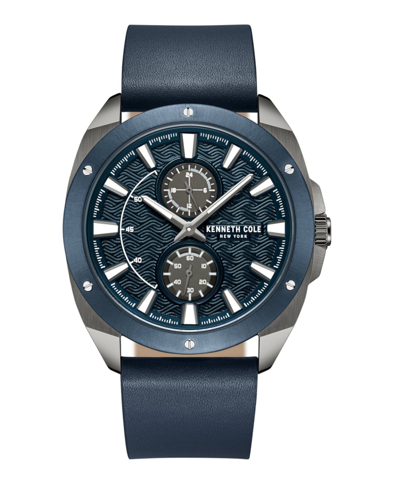 Мужские деловые спортивные часы из натуральной кожи темно-синего цвета, 43 мм Kenneth Cole
