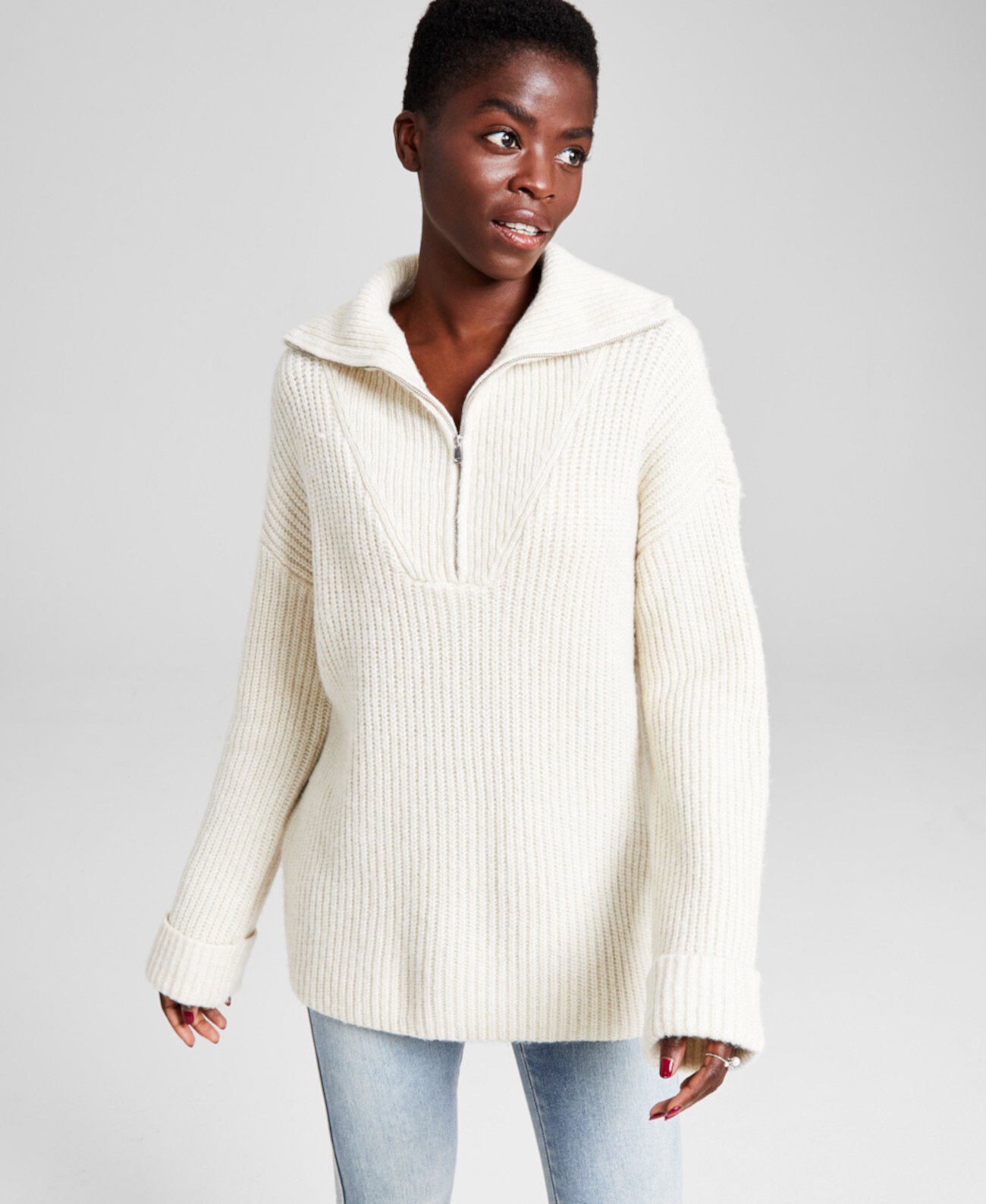 Женский свободный пуловер с молнией в четверть, созданный для Macy's And Now This