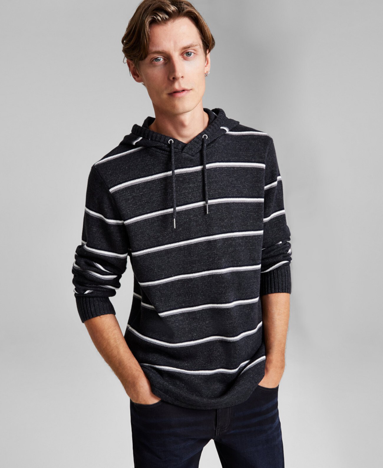 Мужской свитер обычного кроя с капюшоном в полоску, созданный для Macy's And Now This