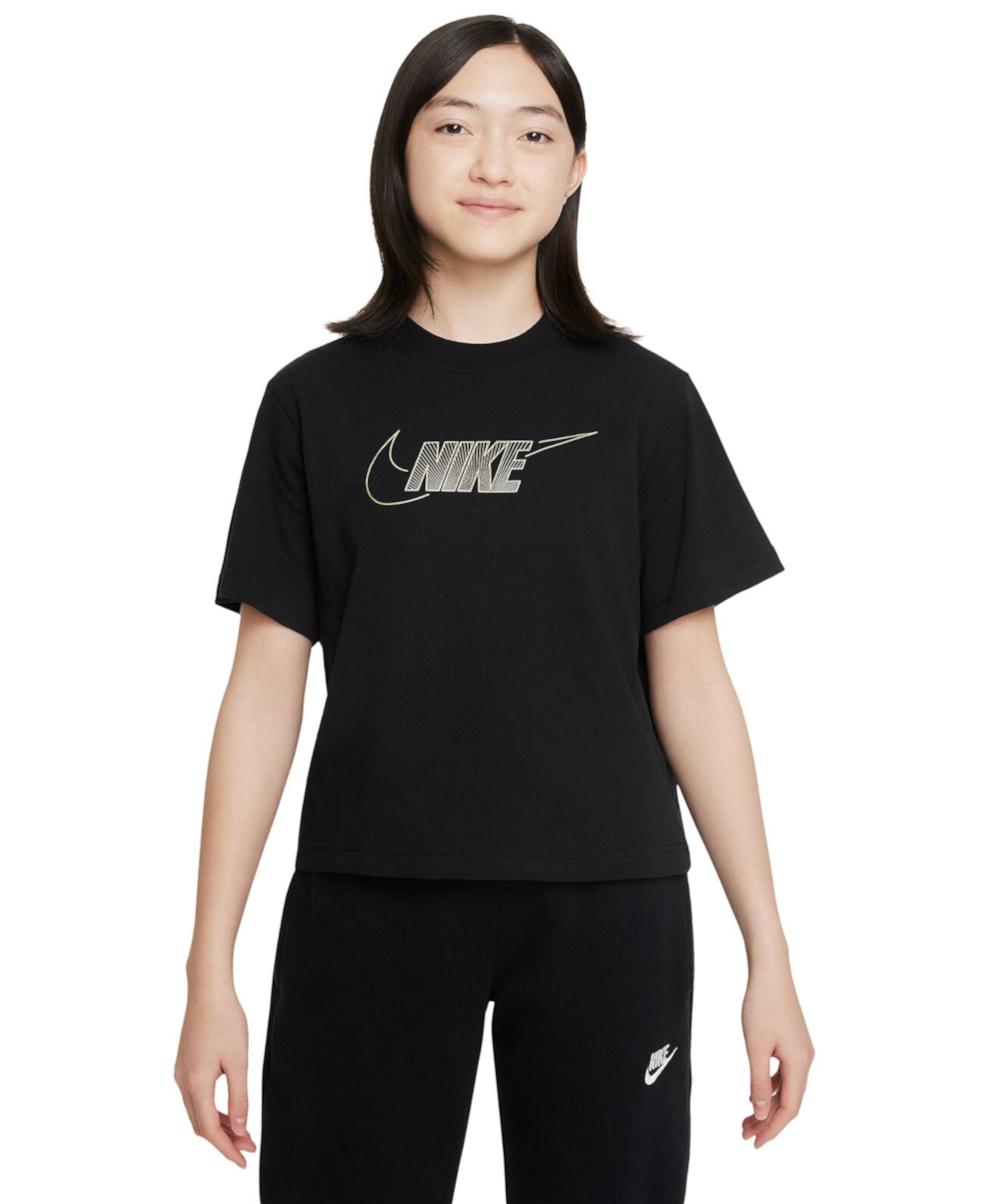 Спортивная одежда, хлопковая футболка свободного кроя для девочек Nike