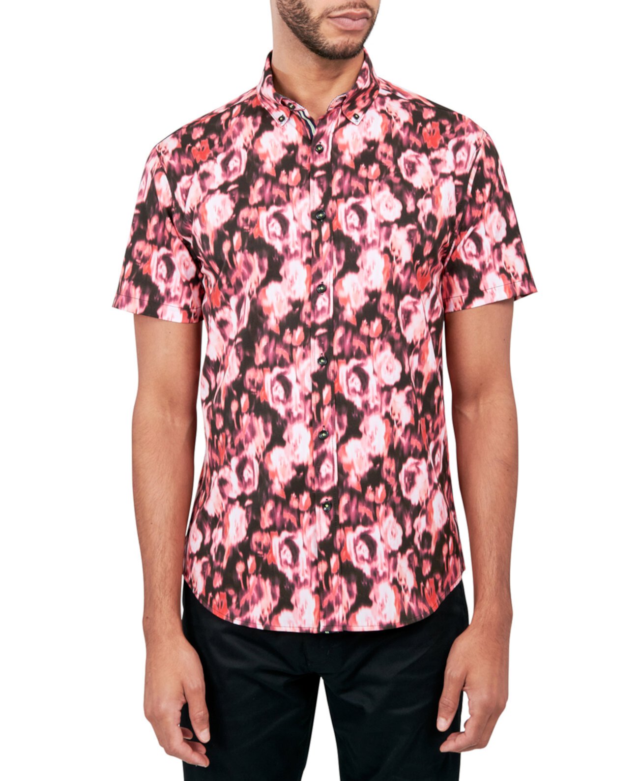 Мужская рубашка обычного кроя на пуговицах без утюга с цветочным принтом и стрейчем Society of Threads