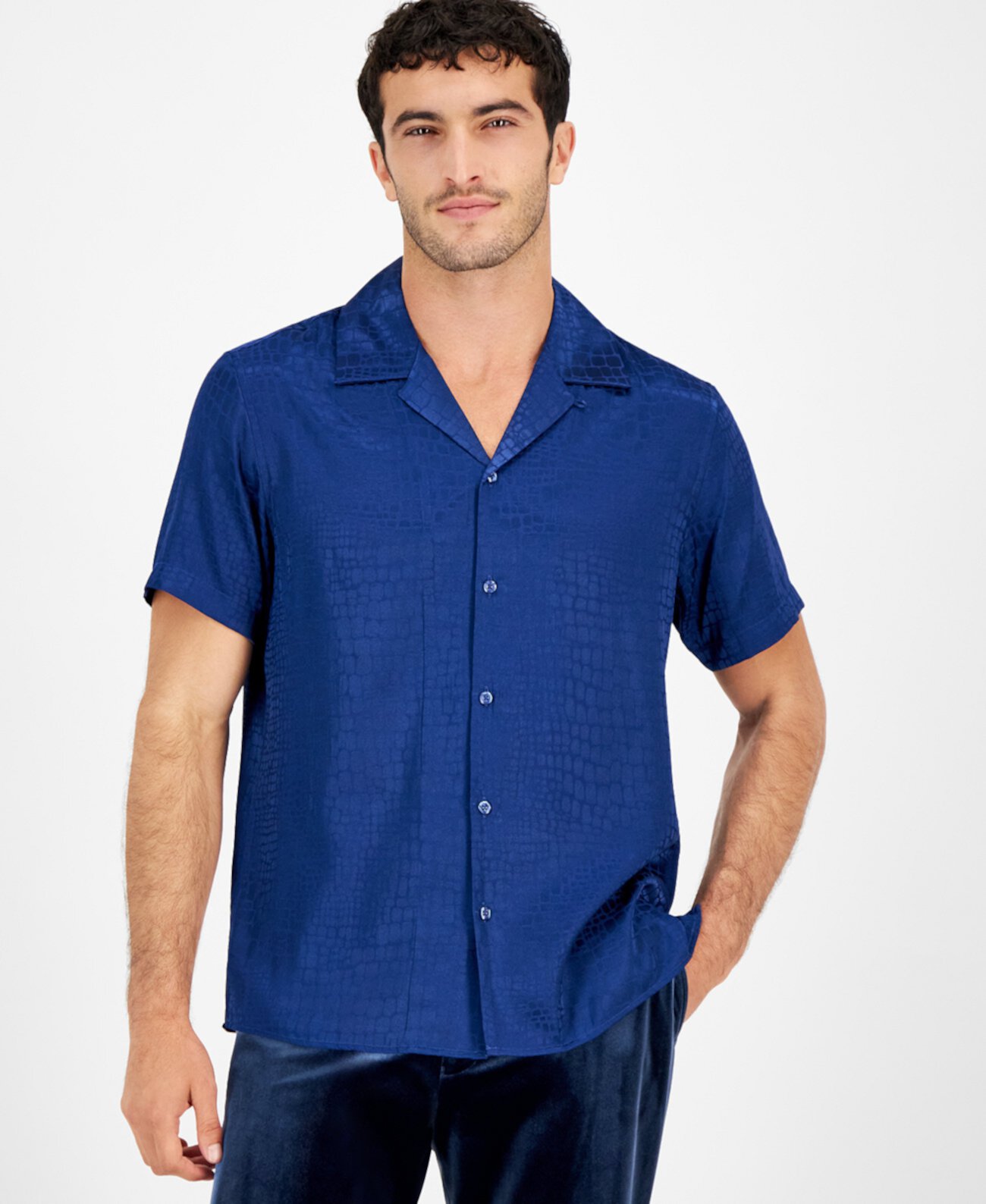 Мужская атласная рубашка из змеиной кожи с рукавами и пуговицами спереди, созданная для Macy's I.N.C. International Concepts