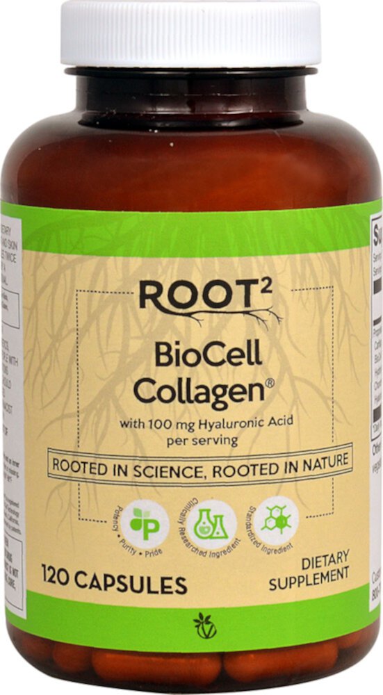 BioCell Collagen с Гиалуроновой Кислотой - 100 мг на порцию - 120 капсул - Vitacost Vitacost-Root2