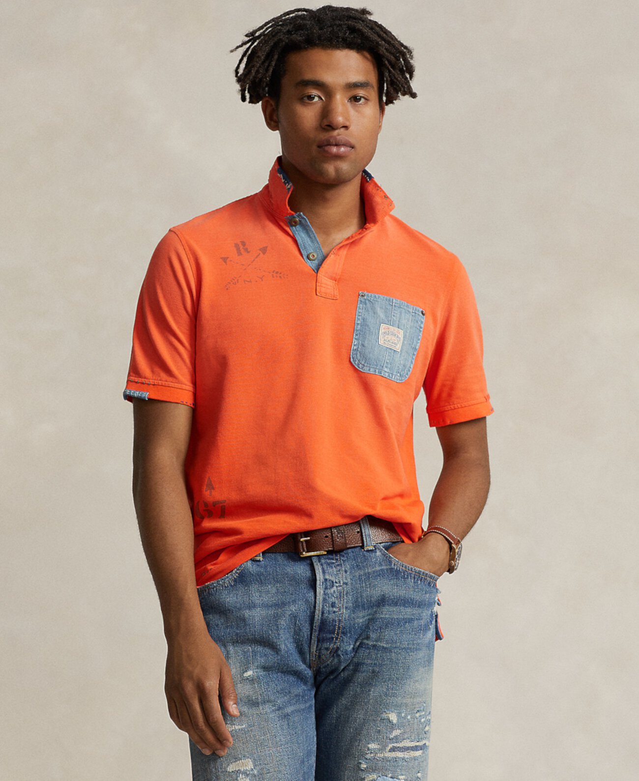 Мужская Хлопковая Рубашка Polo Ralph Lauren с Графикой и Застежками Polo Ralph Lauren