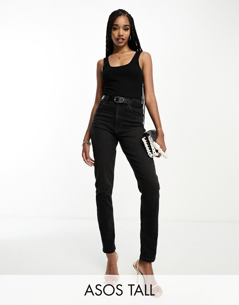 Узкие джинсы-мамы ASOS DESIGN Tall в стирке черного цвета для женщин ASOS Tall