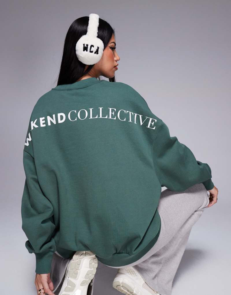 Хаки оверсайз худи Weekend Collective с крупным логотипом на спине ASOS Weekend Collective