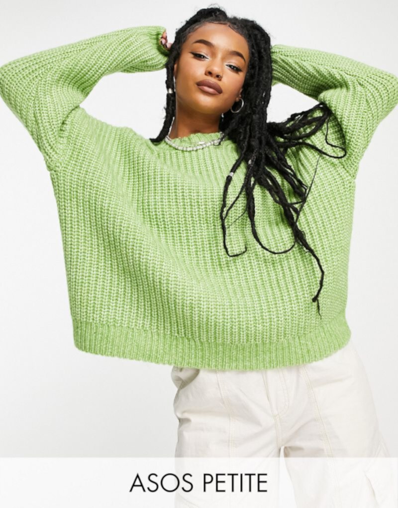 Зеленый объемный свитер в рубчик с круглым вырезом ASOS DESIGN Petite ASOS Petite