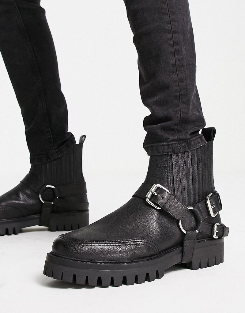 Черные кожаные ботинки челси со съемными ремнями ASRA bruno ASRA