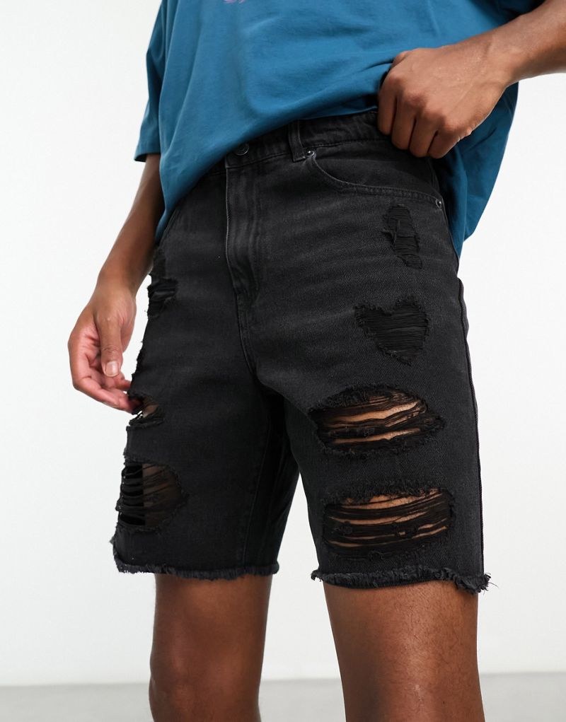 Черные джинсовые шорты широкого кроя с потертостями ADPT ADPT