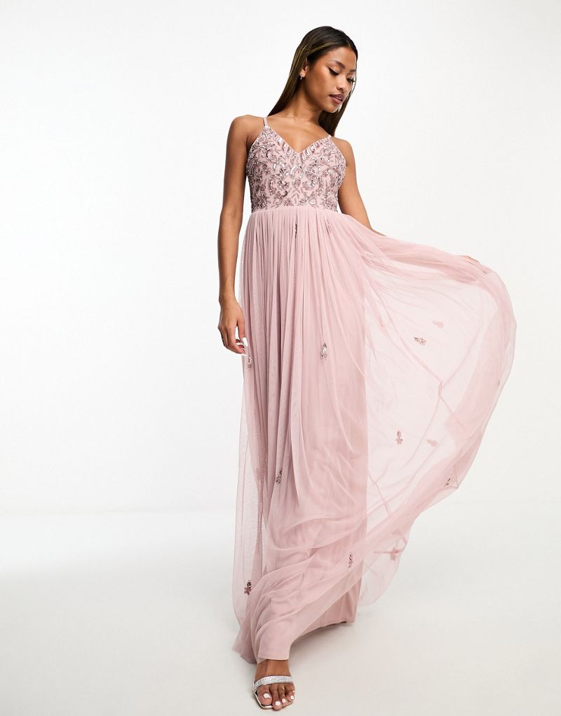 Платье макси 2 в 1 Beauut Bridesmaid с декорированным верхом и тюлевой юбкой матово-розового цвета Beauut