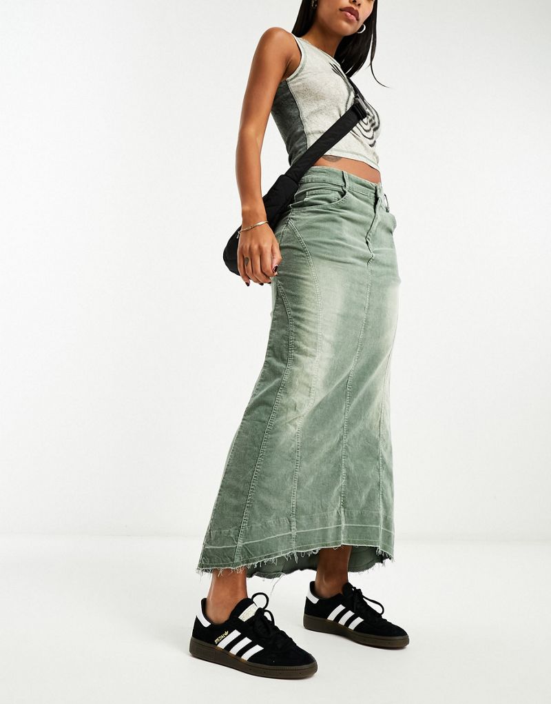 Оливково-зеленая джинсовая юбка макси со швами Emory Park EMORY PARK