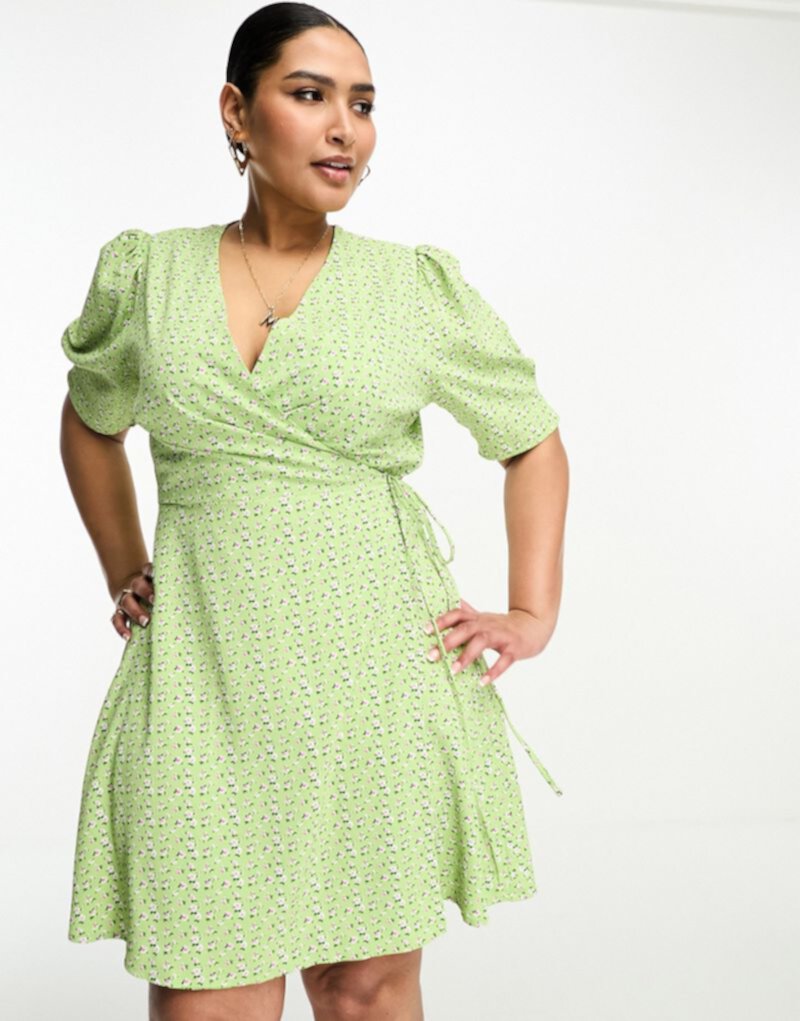 Зеленое чайное платье мини с запахом и короткими рукавами Glamorous Curve GLAMOROUS