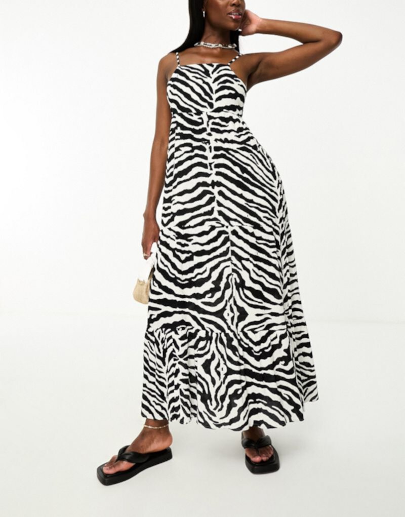 Черно-белое пляжное платье макси Iisla & Bird с зебровым принтом Iisla & Bird