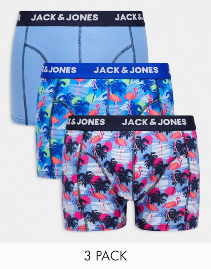Комплект из трех трусов с голубым принтом в виде фламинго Jack & Jones Jack & Jones