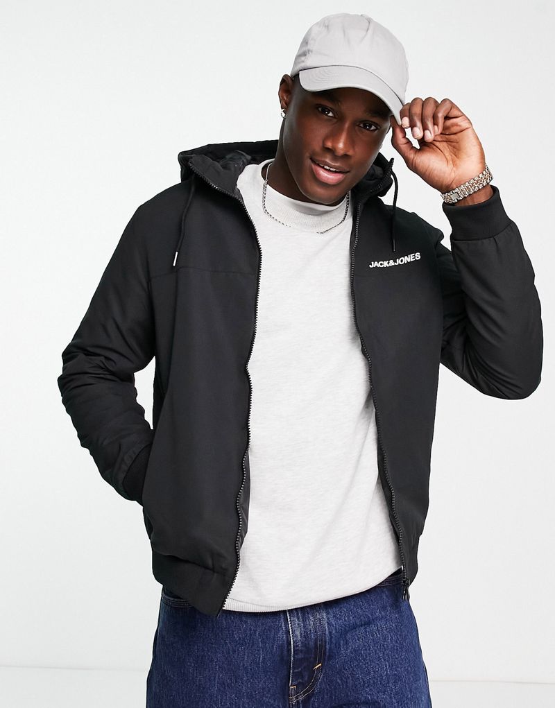 Мужская легкая куртка с капюшоном и логотипом Jack & Jones Essentials в черном цвете Jack & Jones