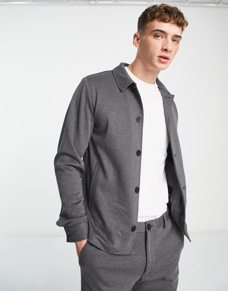 Серый приталенный пиджак из джерси Jack & Jones Premium Jack & Jones