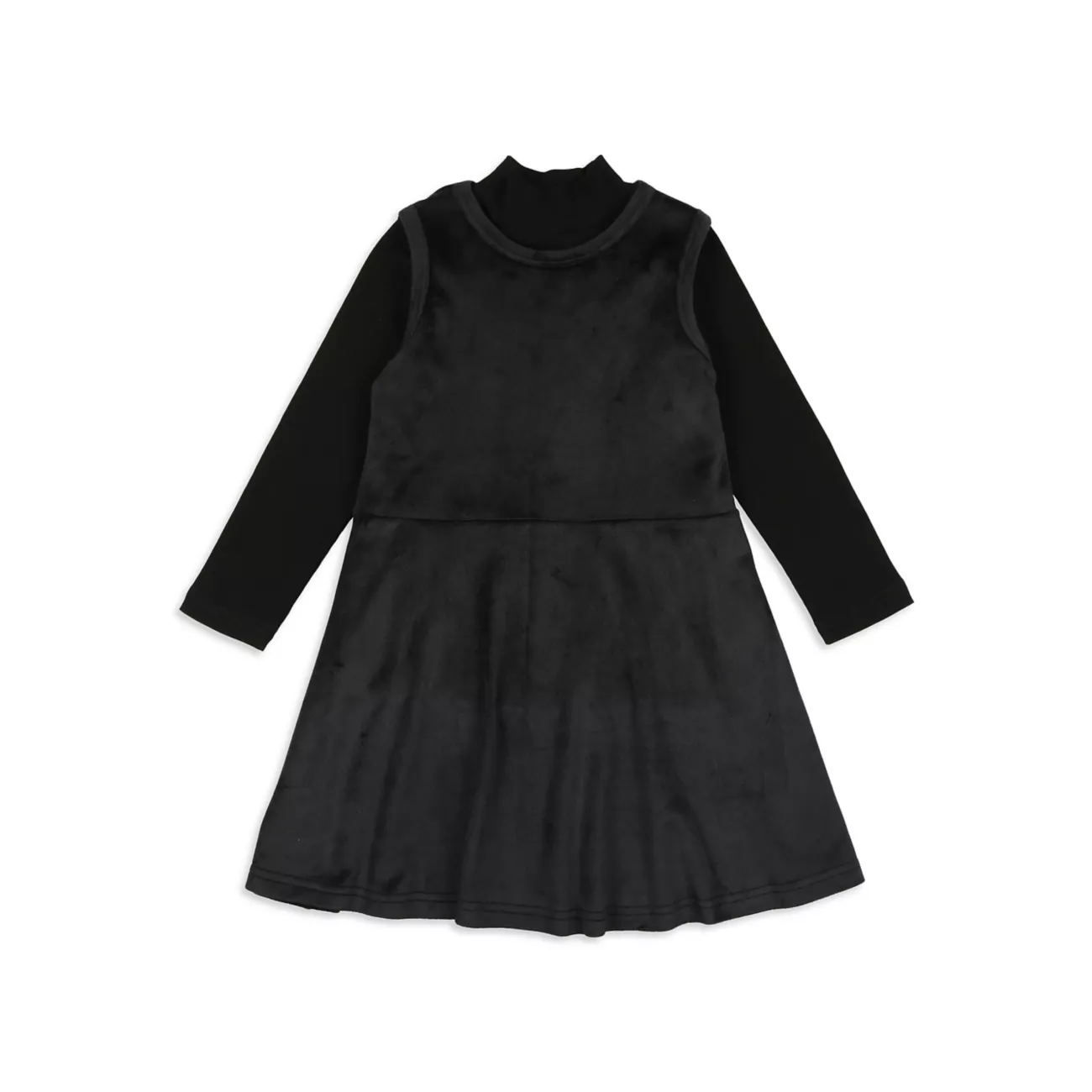 Little Girl's &amp; Girl's Mockneck Long-Sleeve Top &amp; Velour Dress Set Pouf