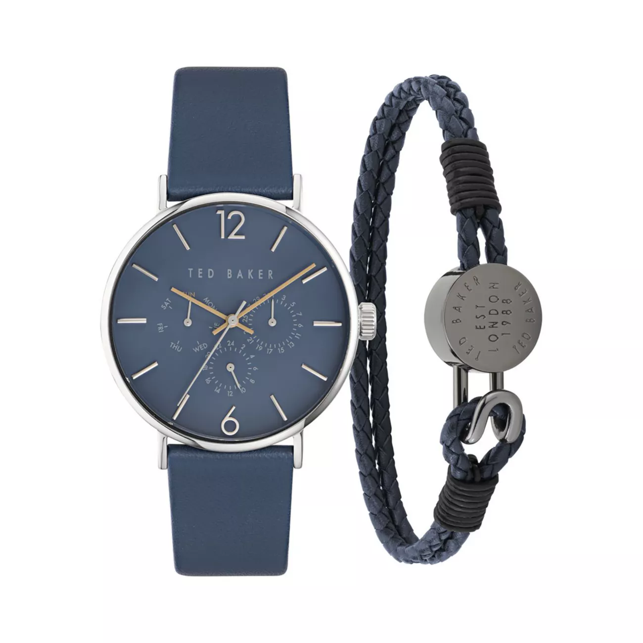 Phylipa Gents Timeless Stainless Steel &amp; Leather Chronograph Watch &amp; Bracelet Gift Set Ted Baker