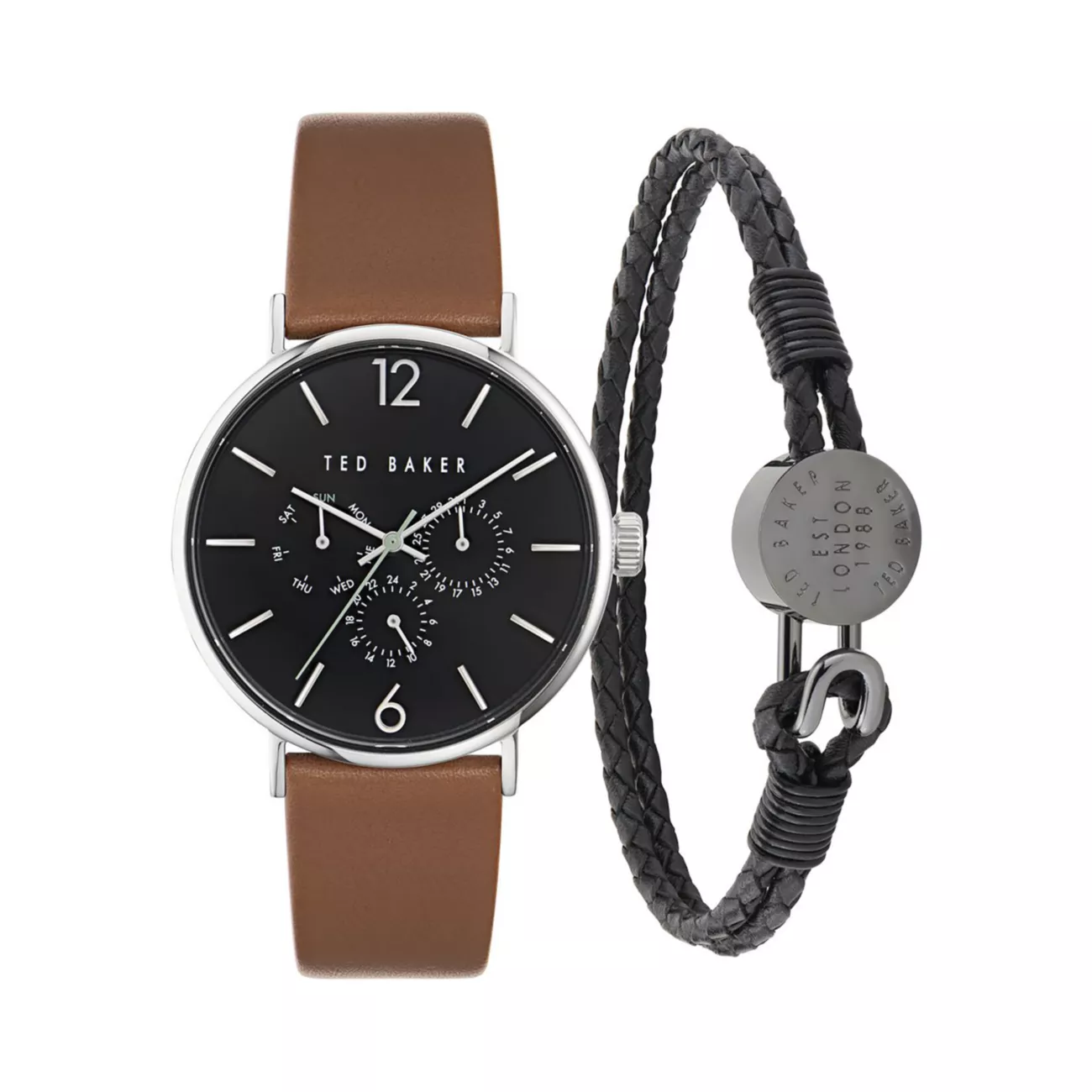 Phylipa Gents Timeless Stainless Steel &amp; Leather Chronograph Watch &amp; Bracelet Gift Set Ted Baker