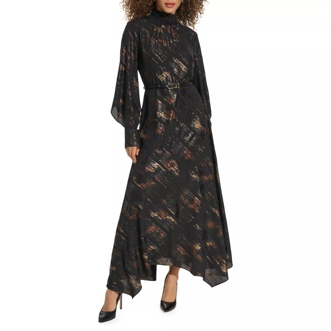 Платье с присборенным вырезом в стиле хэви-метал Donna Karan New York