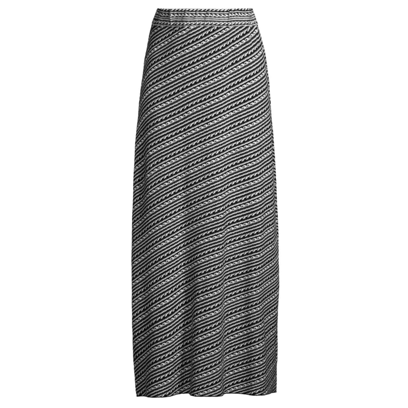Striped Cable-Knit A-Line Midi-Skirt Misook