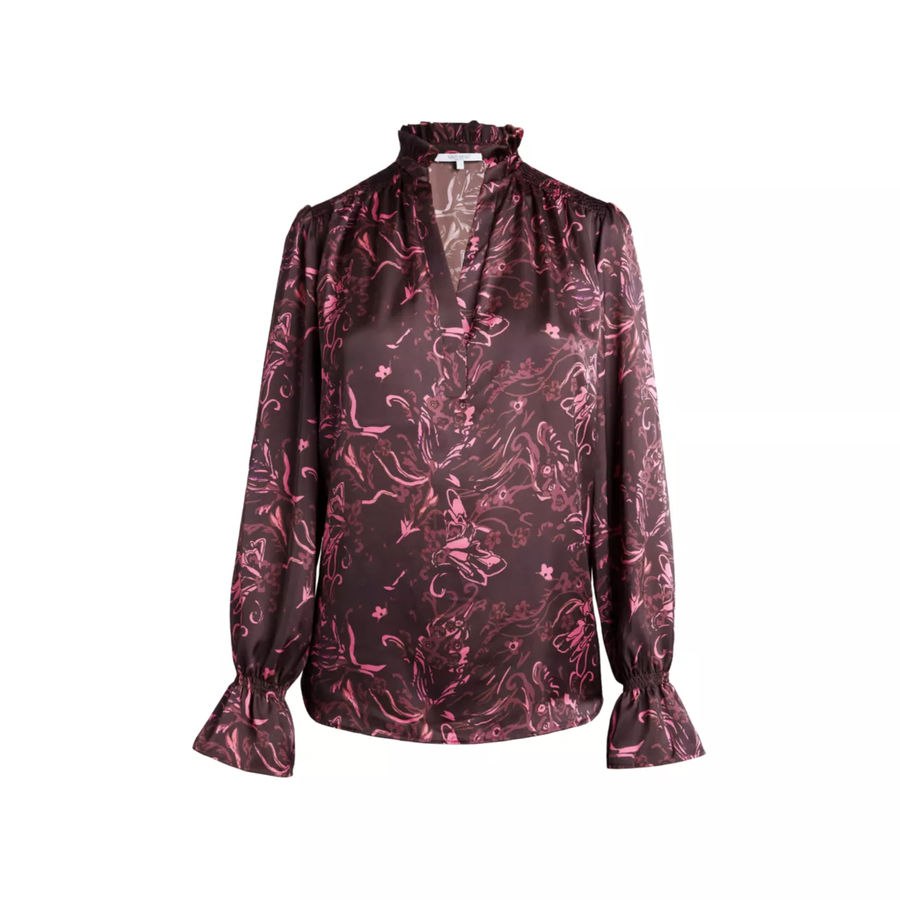 Блузка из шармеза с цветочным принтом и оборками на воротнике Santorelli