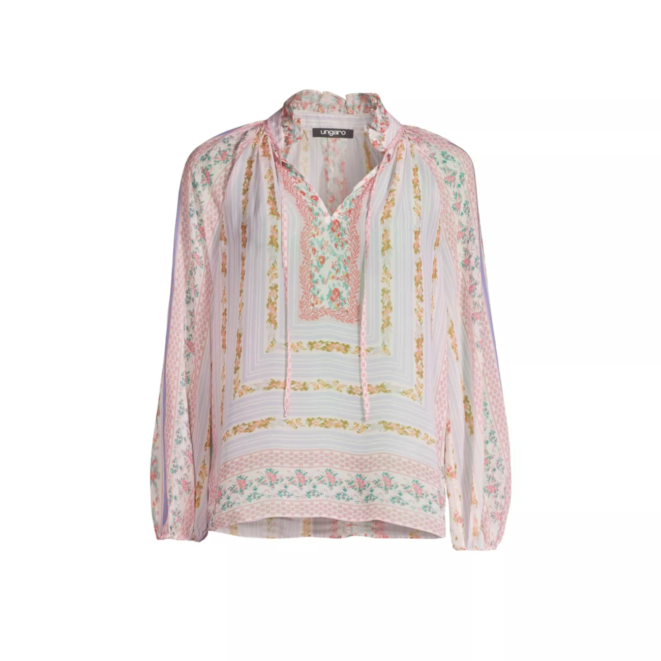 Винтажная блузка с цветочным принтом и завязками Ungaro