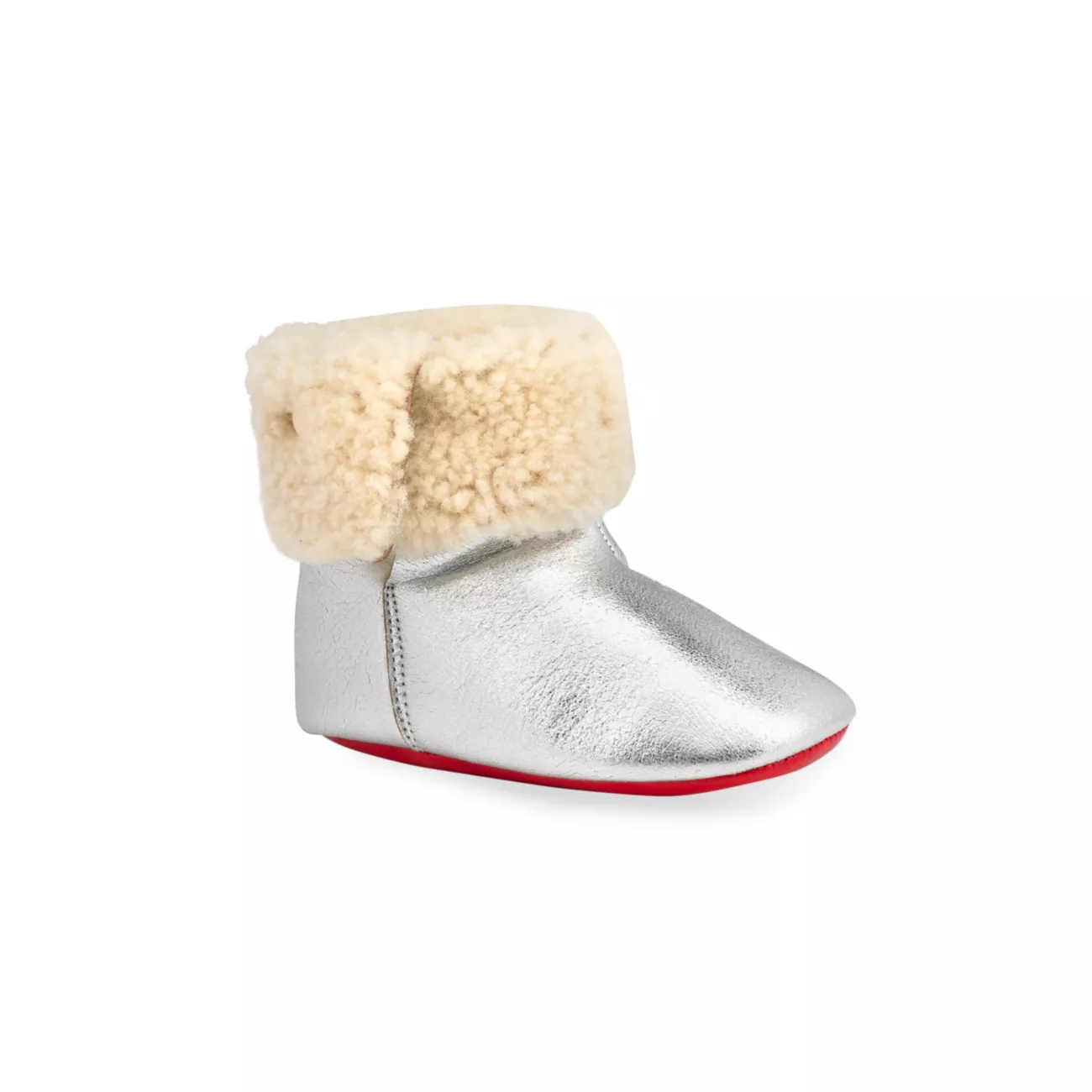 Пинетки Девочки Christian Louboutin Shearling Metallic Crib Booties Christian Louboutin