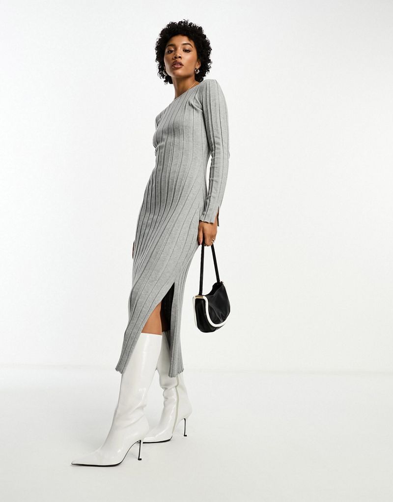 Серое вязаное платье-свитер миди с боковыми разрезами 4th & Reckless 4TH & RECKLESS