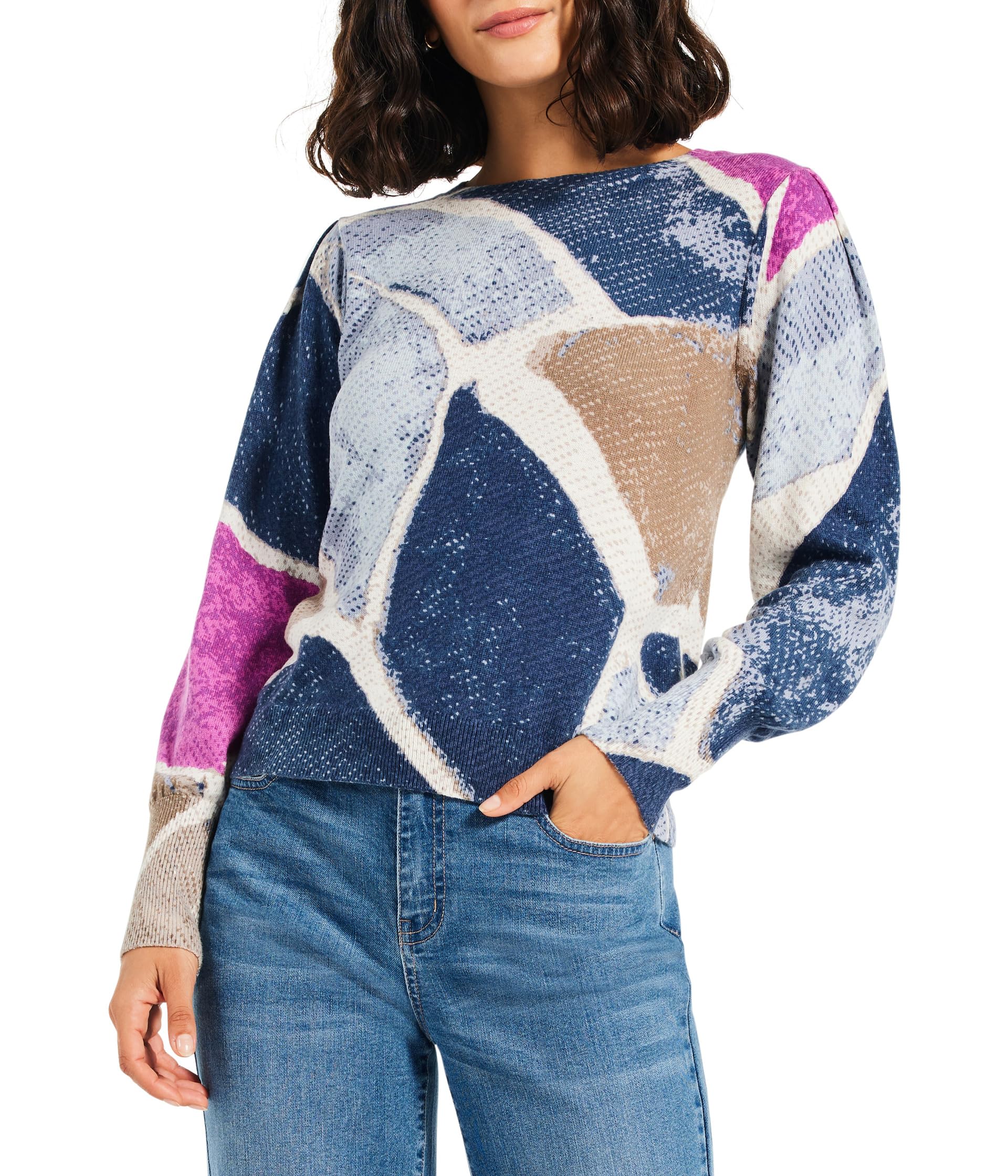 Printed Tiles Femme Sleeve Sweater Nic+Zoe