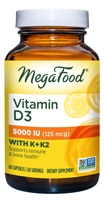 Витамин D3 плюс Витамин K & K2 - 5000 МЕ (125 мкг) - 60 капсул - MegaFood MegaFood