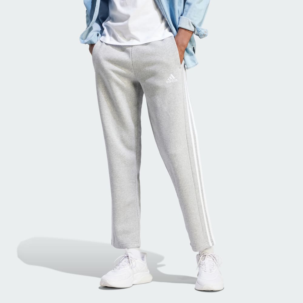 Флисовые брюки Essentials с 3 полосками и открытым подолом Adidas