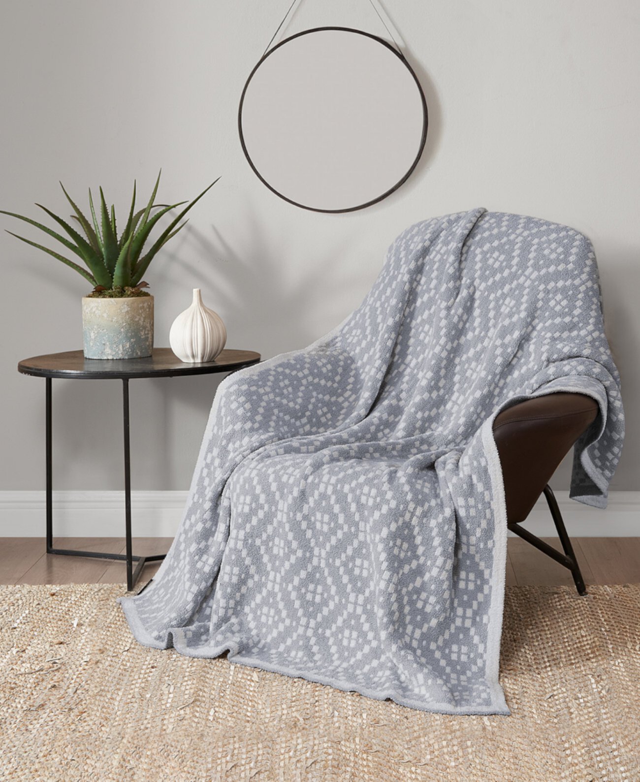 Diamond Dot Jacquard Geometric Fuzzy Throw Blanket, 50" x 70" Lucky Brand