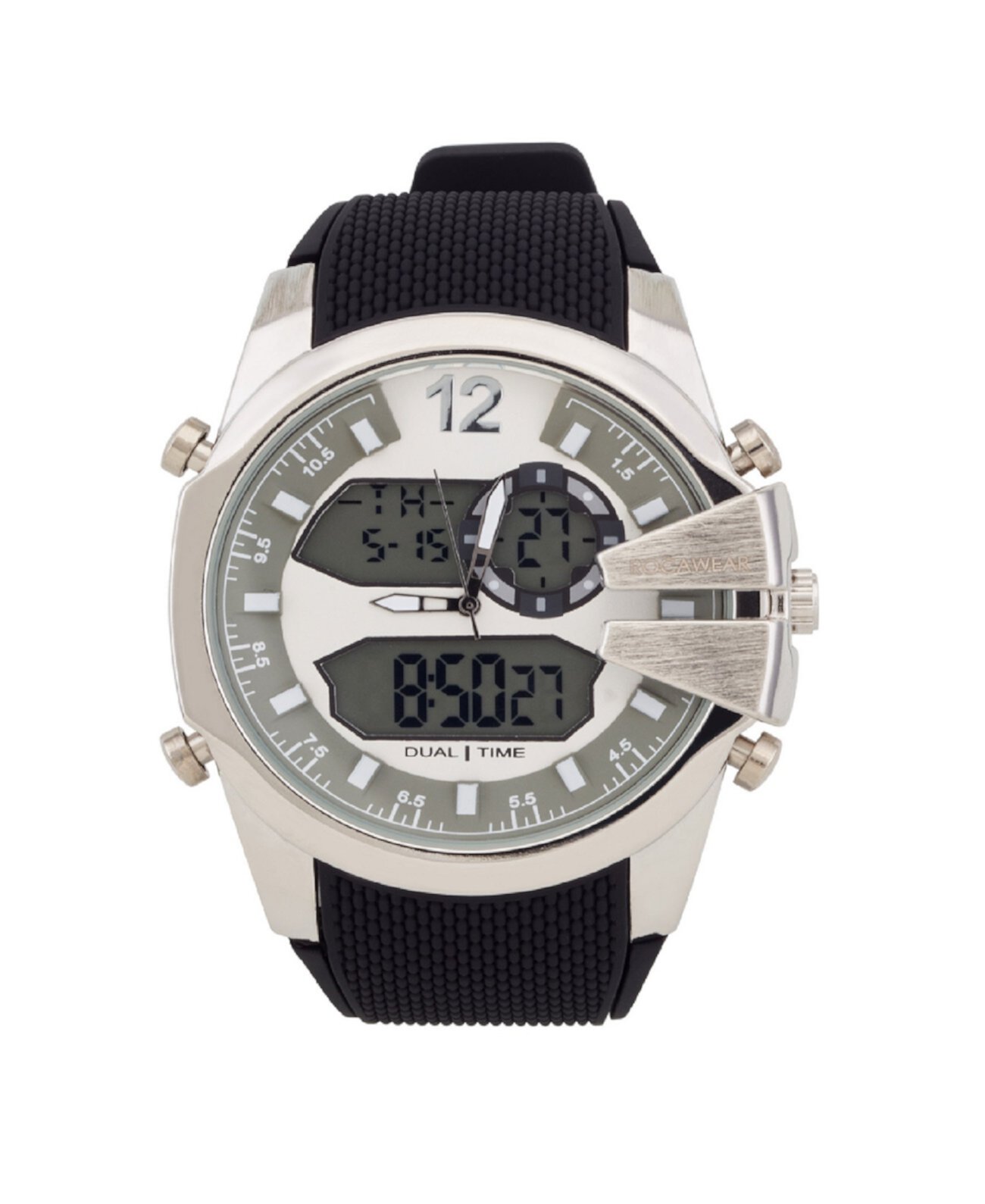 Мужские аналогово-цифровые часы с черным силиконовым ремешком, 51 мм Rocawear