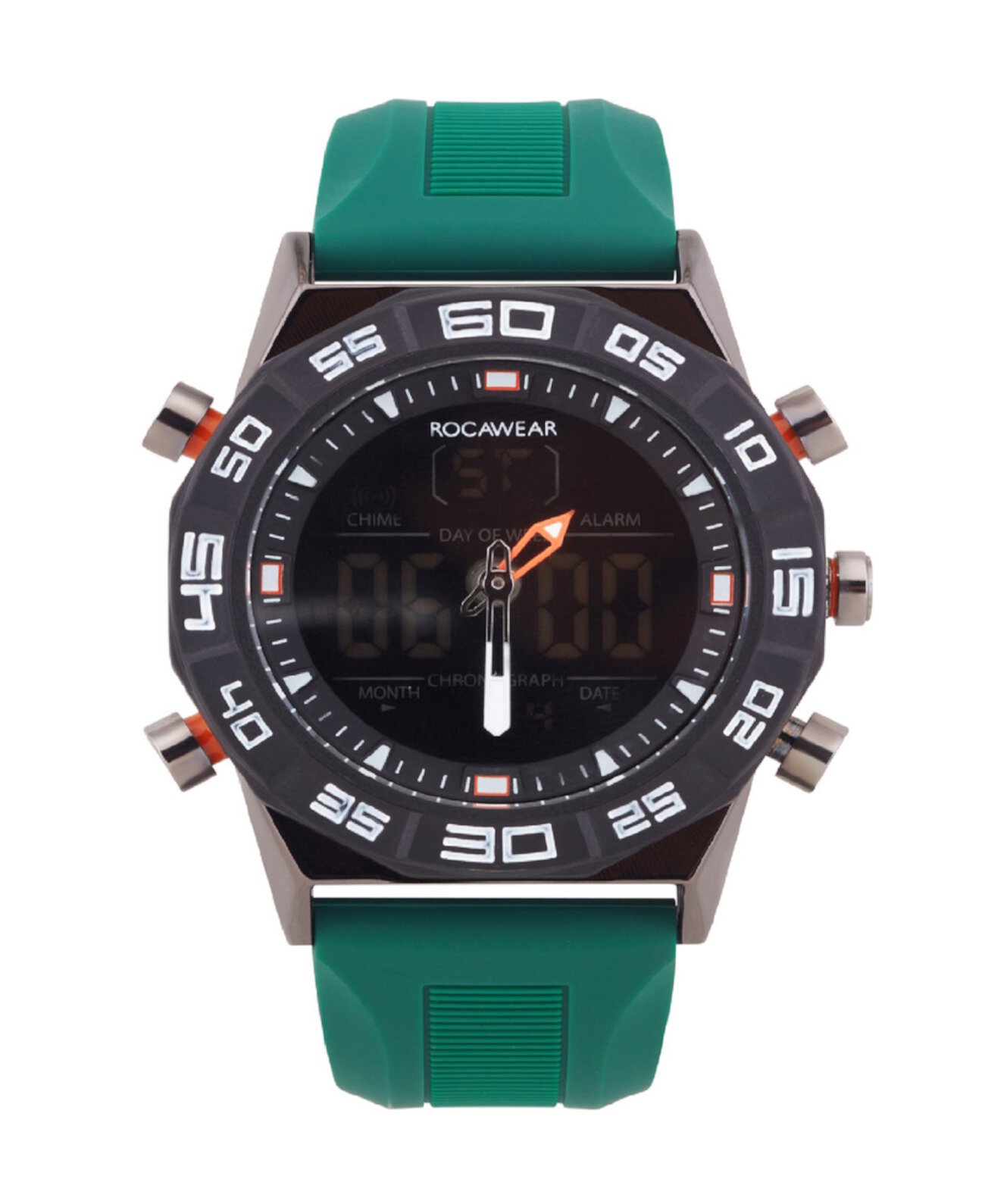 Мужские аналогово-цифровые часы с зеленым силиконовым ремешком, 46 мм Rocawear