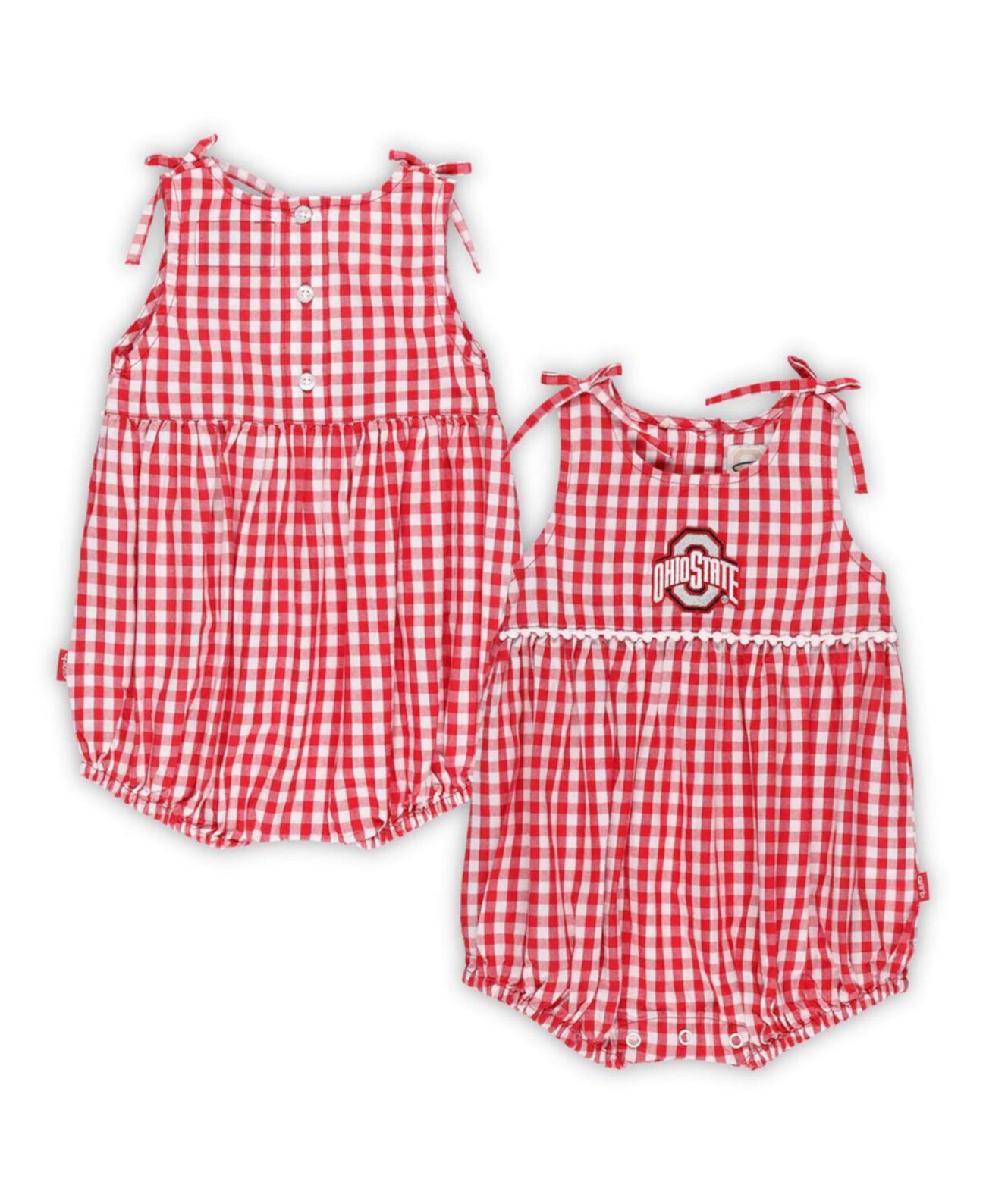 Комбинезон для девочек Infant Scarlet, White Ohio State Buckeyes Teagan в клетку с рюшами Garb